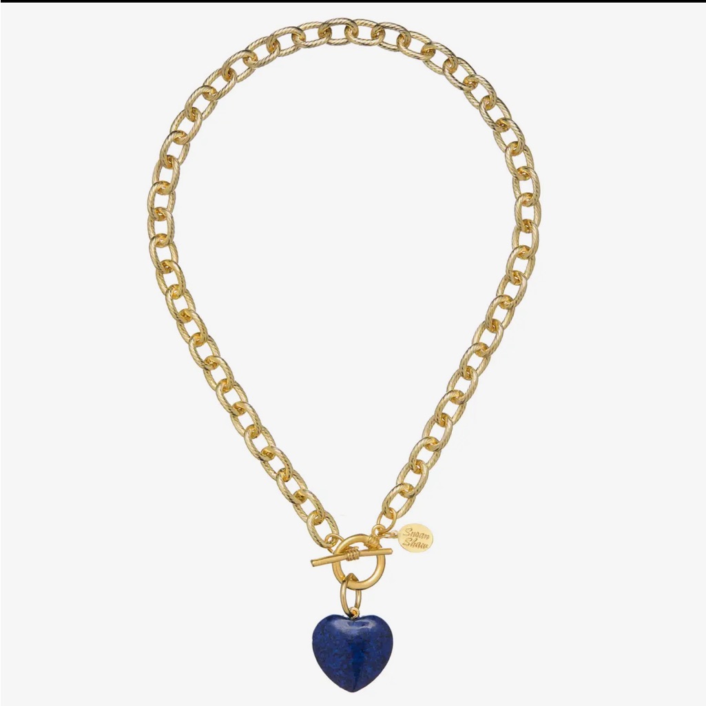 Gold Chain Necklace With Blue Heart Pendant